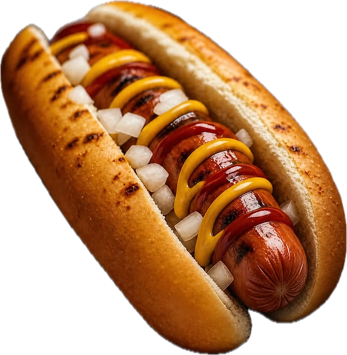 Hot dog con ketchup, senape e cipolla