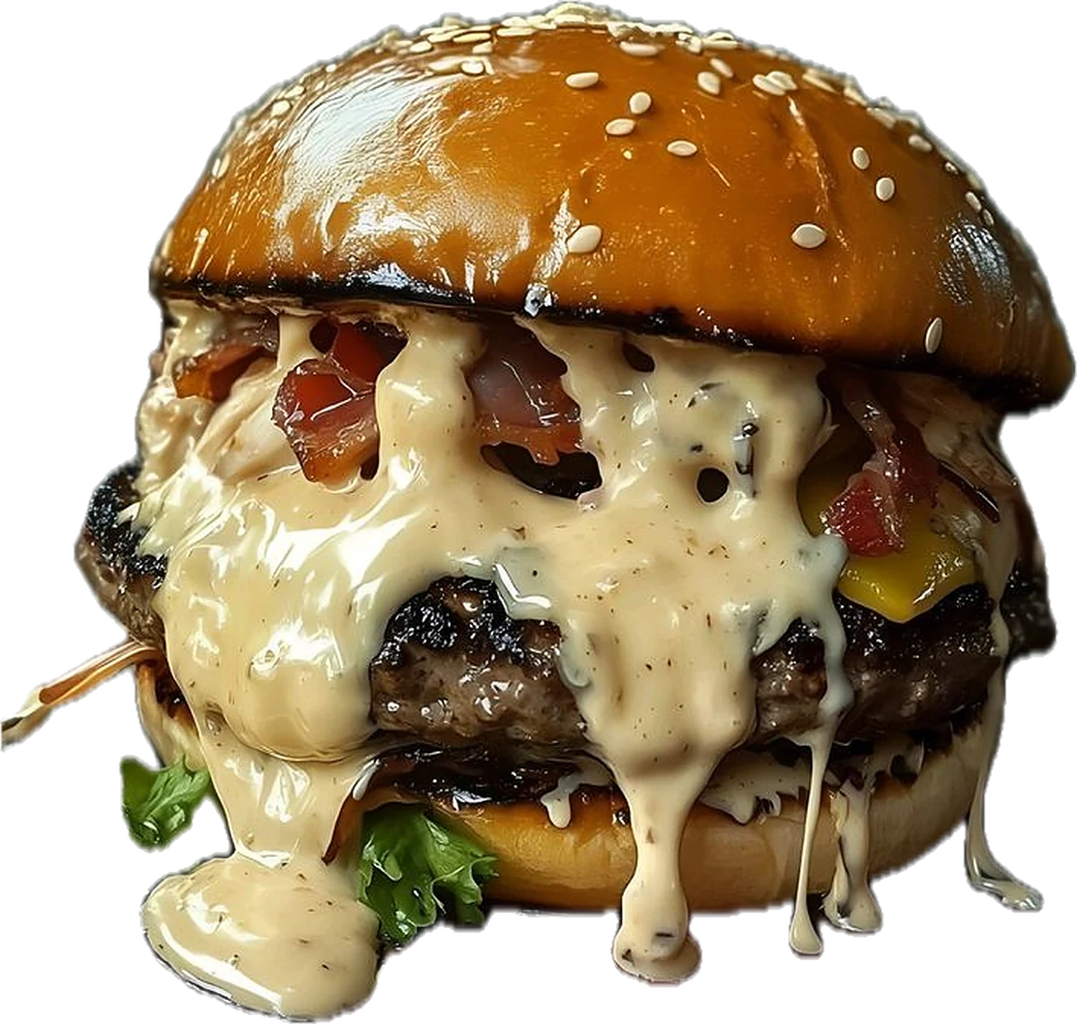 Burger con salsa cremosa che cola